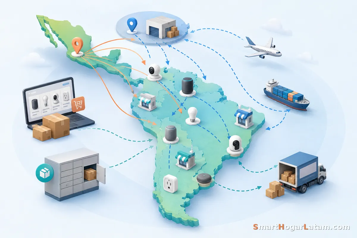 Mapa de Latinoamérica mostrando las rutas de envío e importación de dispositivos inteligentes